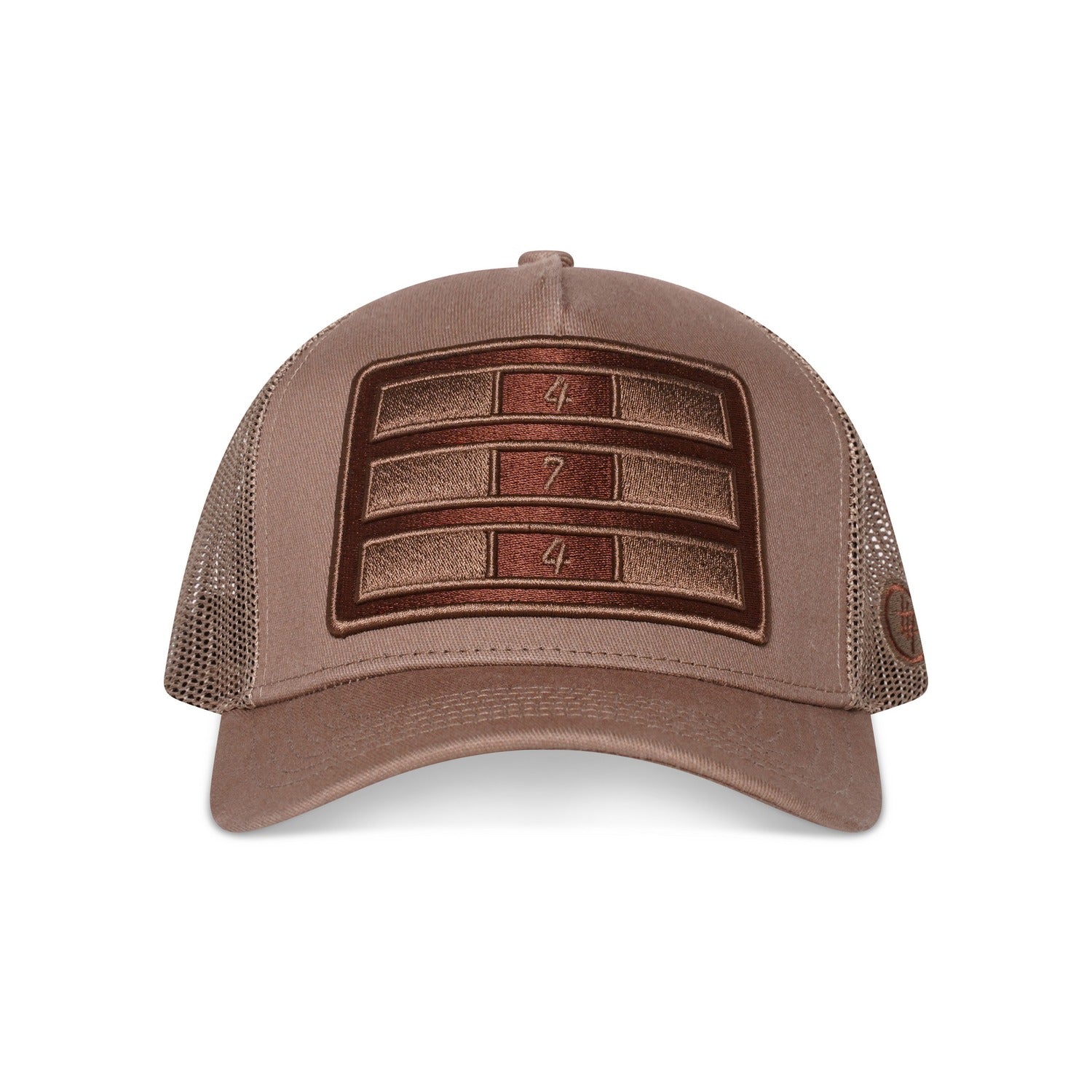 474 Bars Embroidered Trucker Cap Red Label - Beige Brown