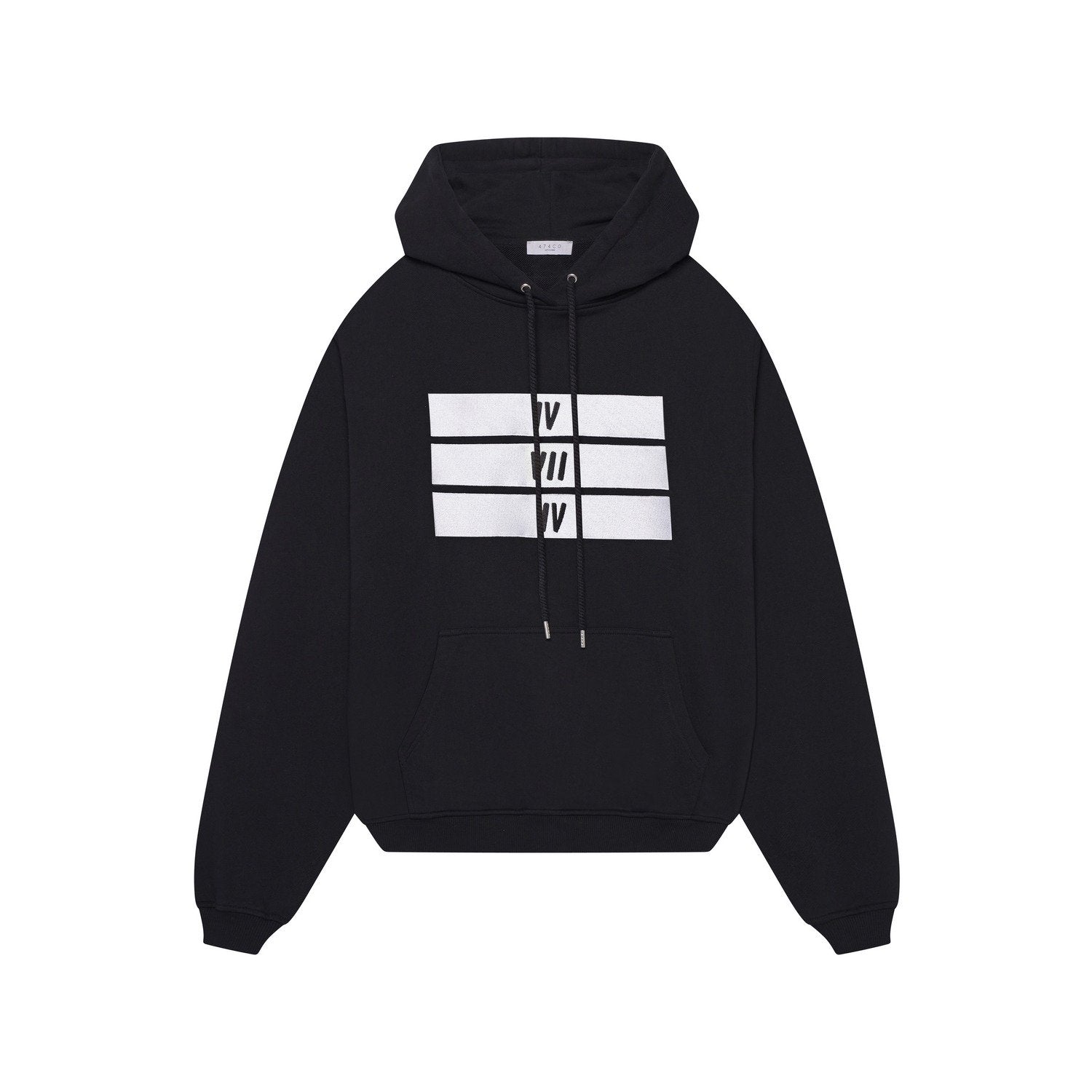 Organic Cotton Black And White 3 Bars Hoodie - Black