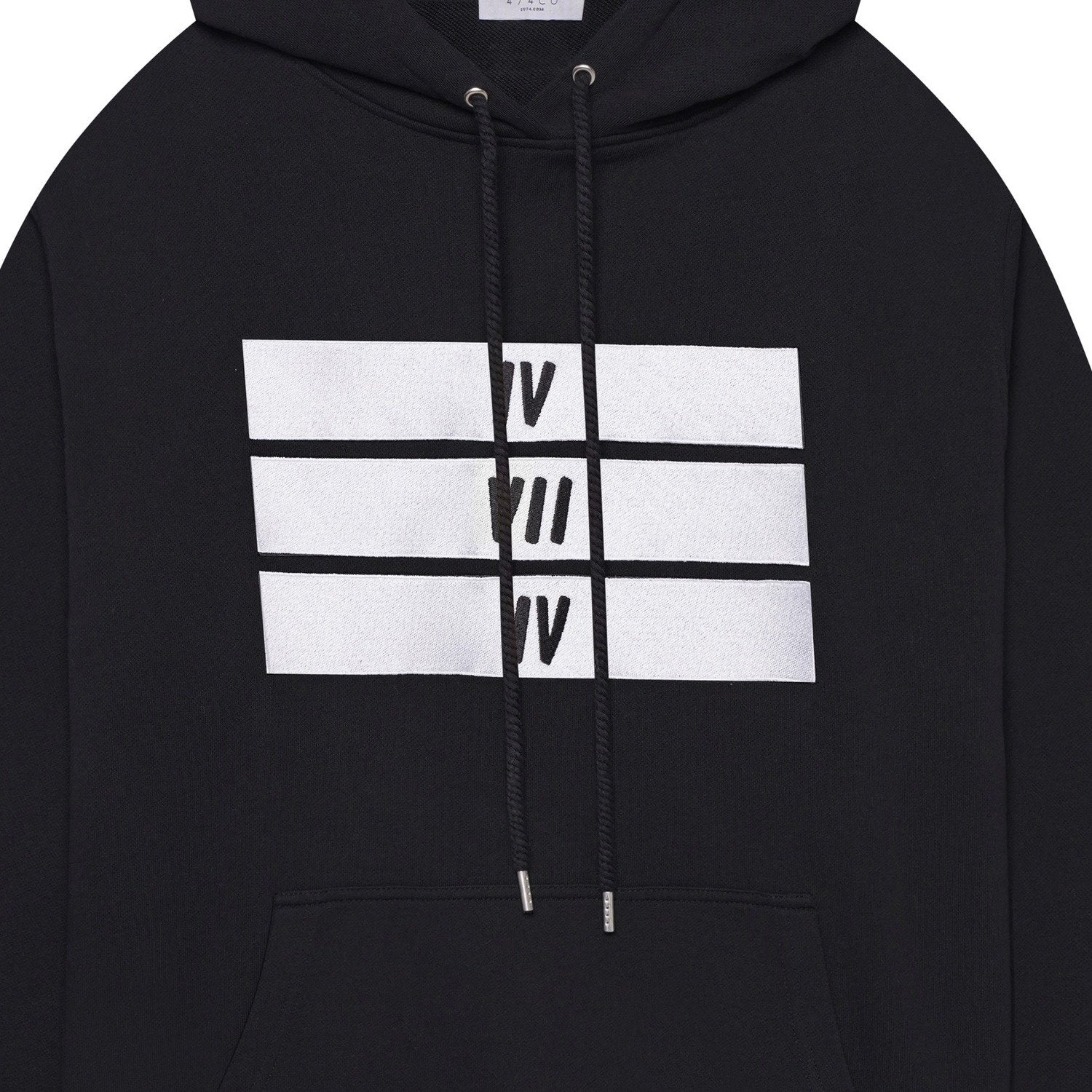 Organic Cotton Black And White 3 Bars Hoodie - Black