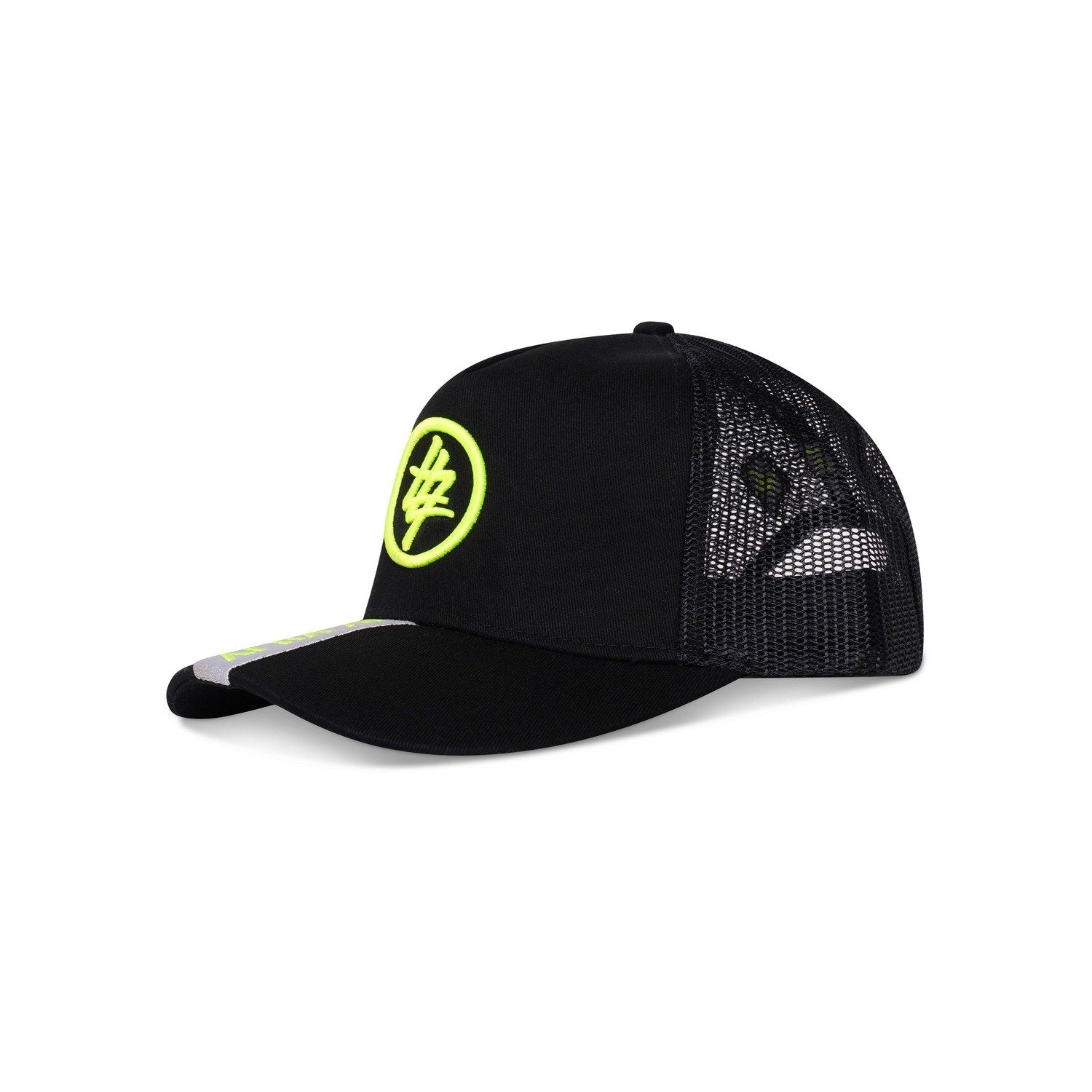 Neon Green Strip Circle 474 Logo Trucker Cap