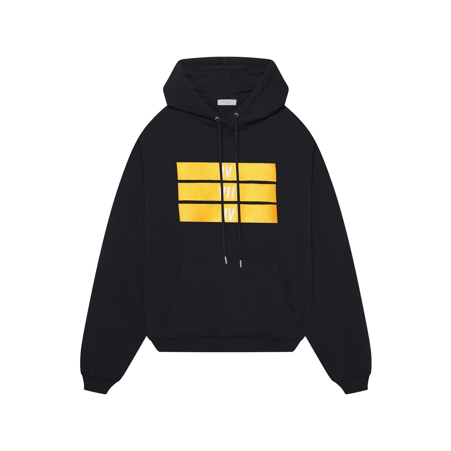 Organic Cotton Yellow And White 3 Bars Hoodie - Black