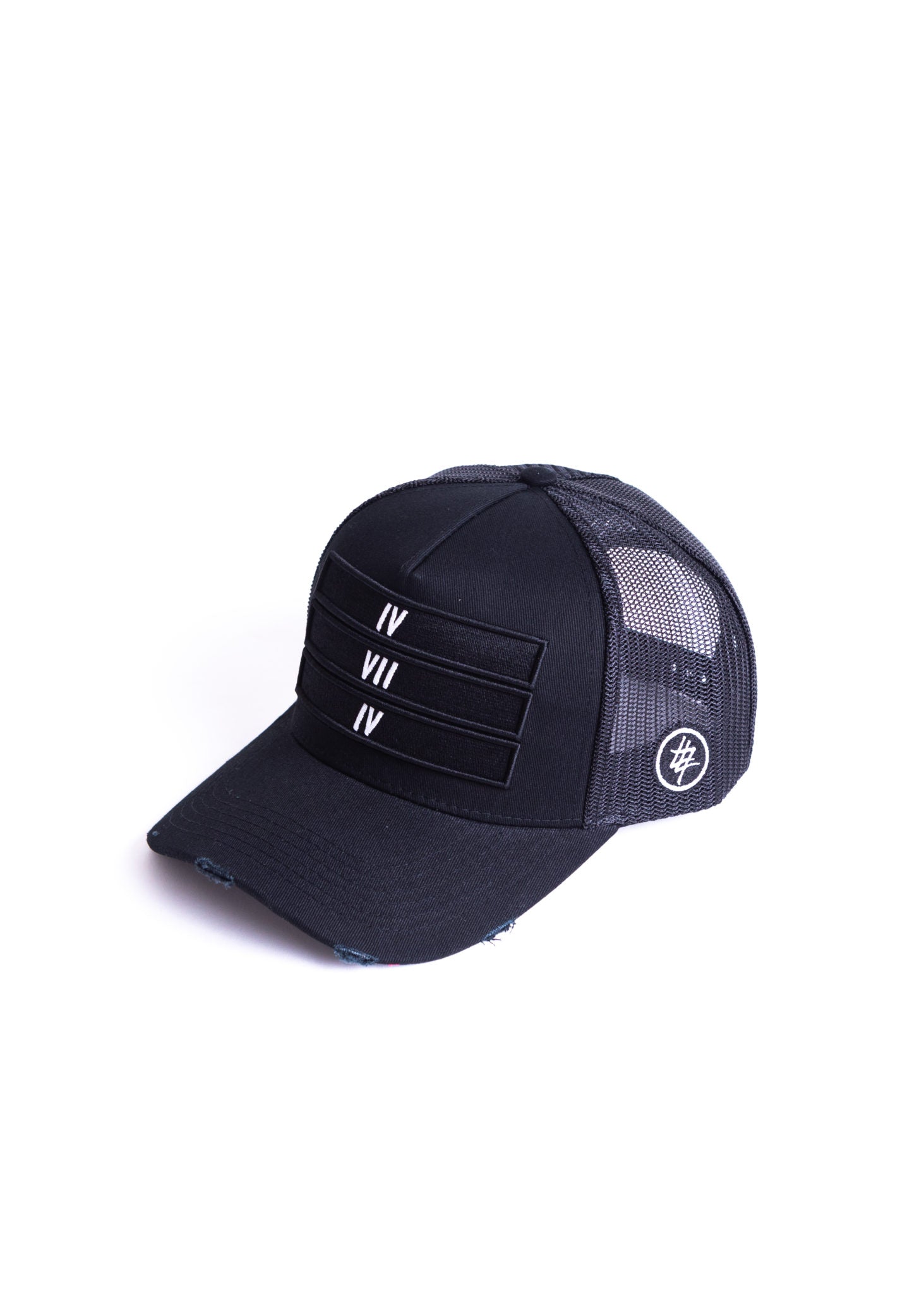 Black 474 Black 3D Distressed Trucker Cap