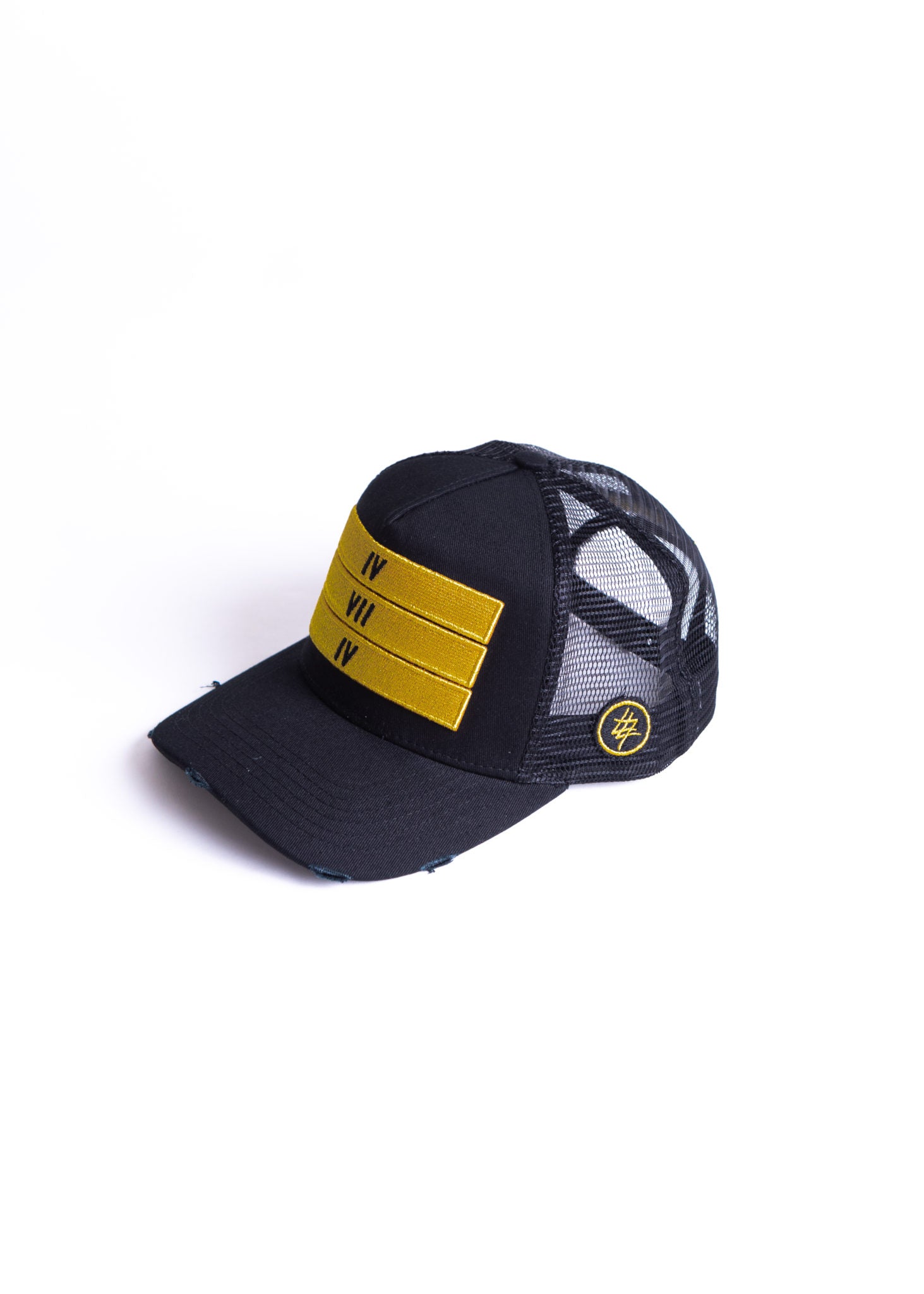 Black 474 Gold 3 Bars Trucker Cap
