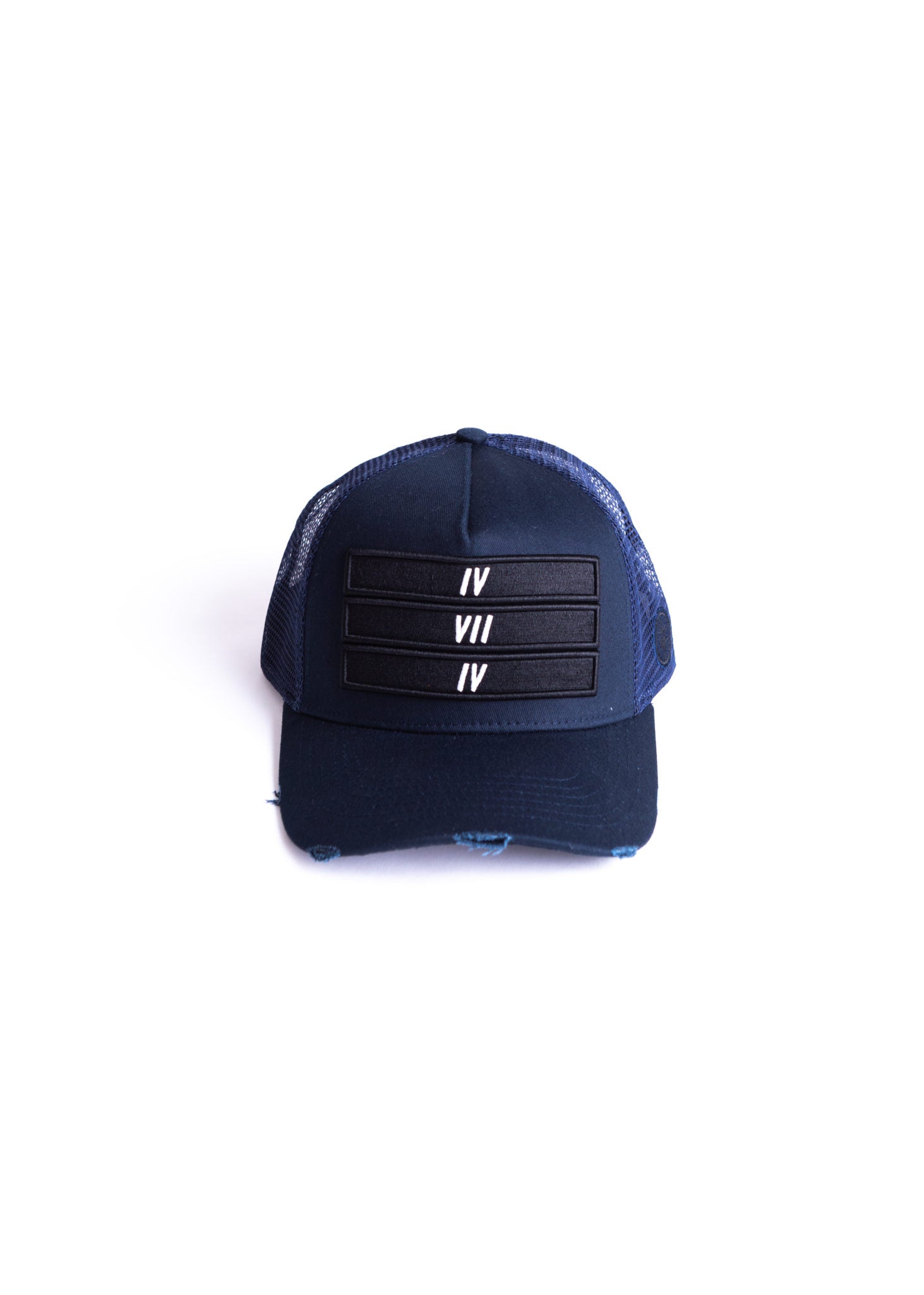 Navy Blue 474 Black 3D Distressed Trucker Cap