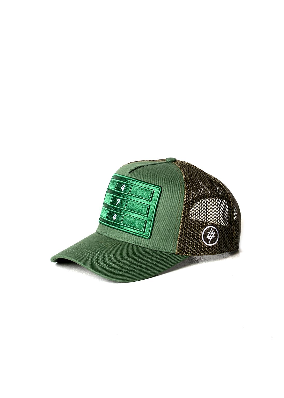 Green Distressed Mesh Trucker