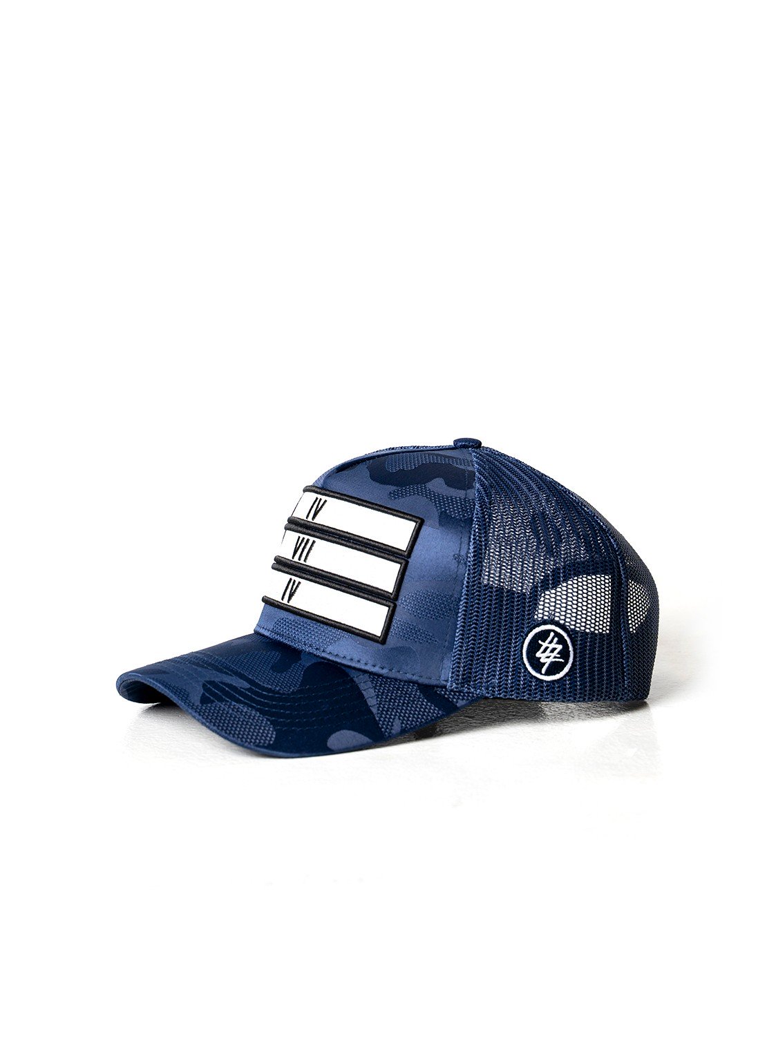 Navy Blue Camo 474 3 Bars Trucker