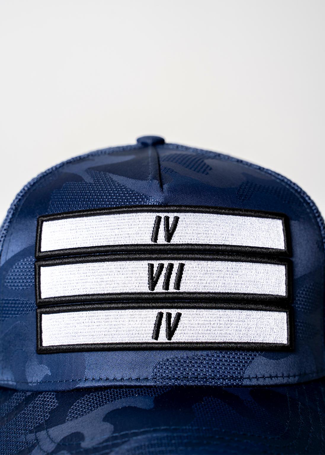 Navy Blue Camo 474 3 Bars Trucker
