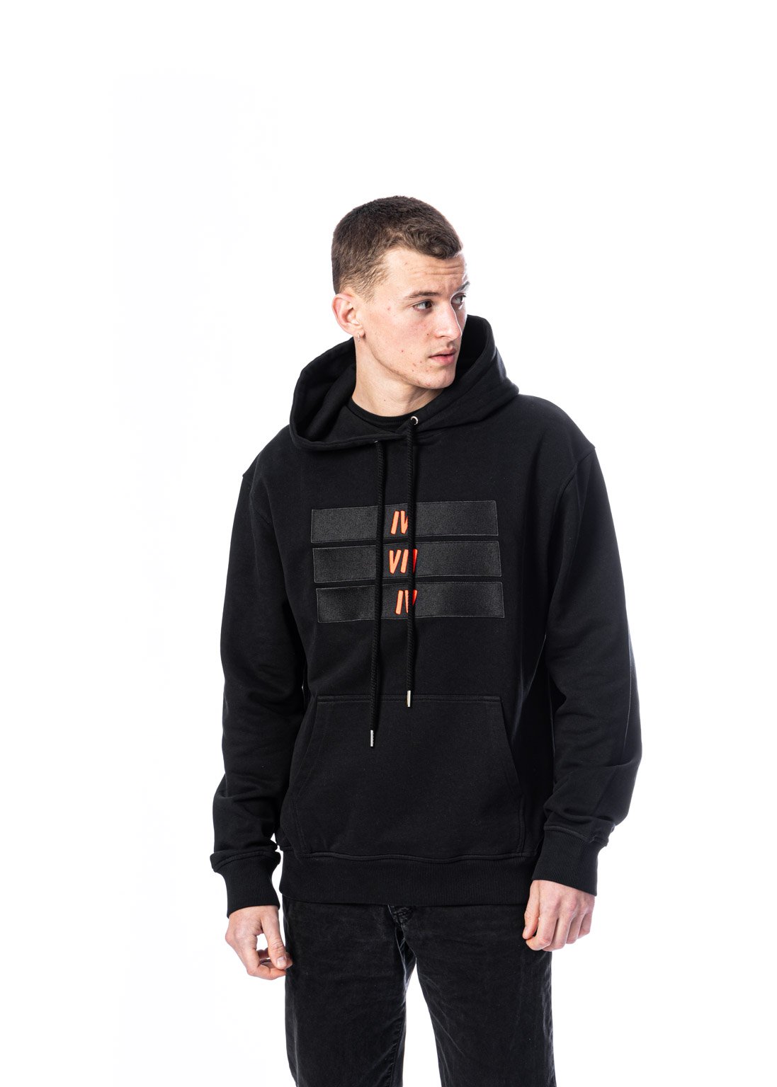 Organic Cotton Black and Red 3 Bars Hoodie - Black
