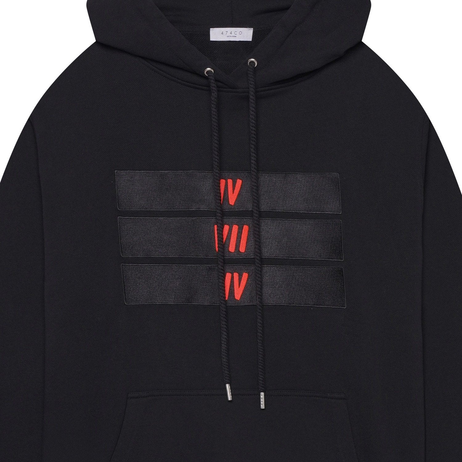 Organic Cotton Black And Red 3 Bars Hoodie - Black