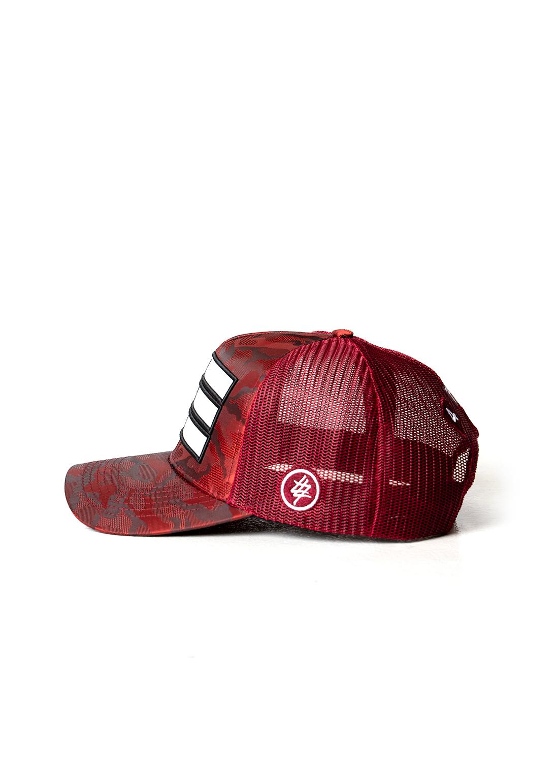 Burgundy Red Camo 474 3 Bars Trucker Cap