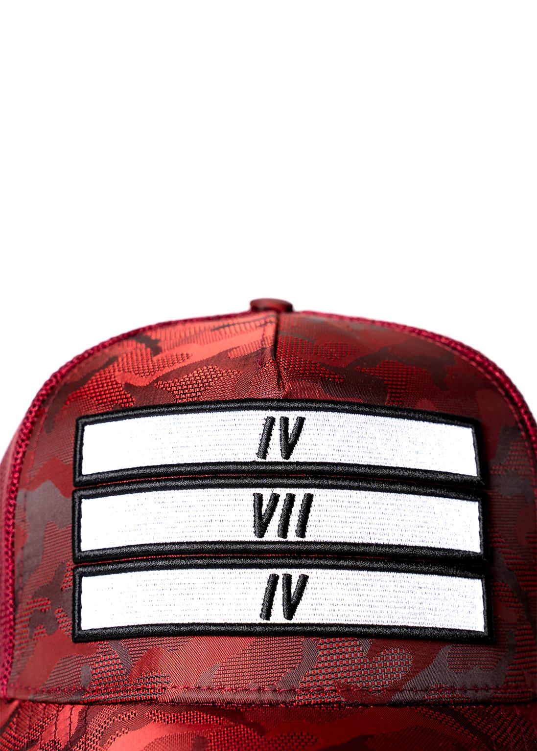 Burgundy Red Camo 474 3 Bars Trucker Cap